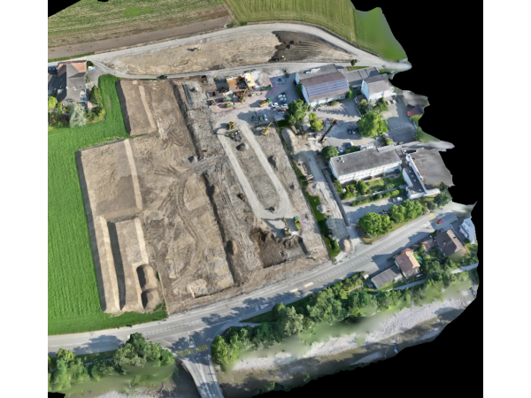 Luftaufnahme Baustelle (Stand: 16.08.2024, Bild: David Bähler, KUHN Schweiz AG)